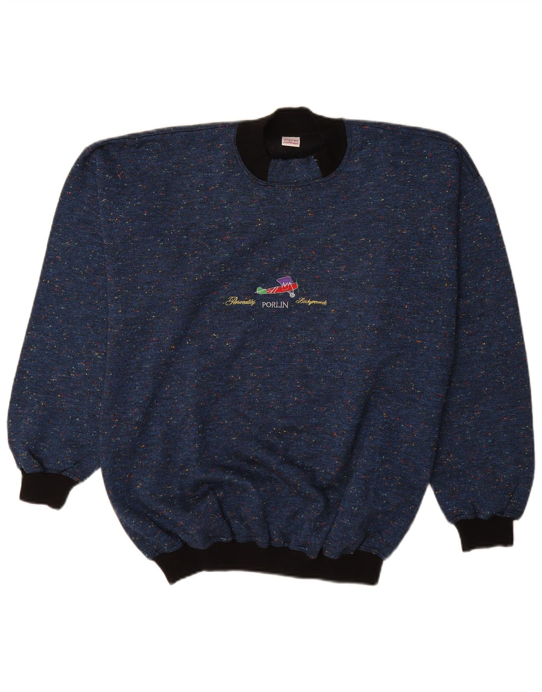 Vintage ανδρικό πουλόβερ με λαιμόκοψη IT 48 Medium Navy Blue Flecked