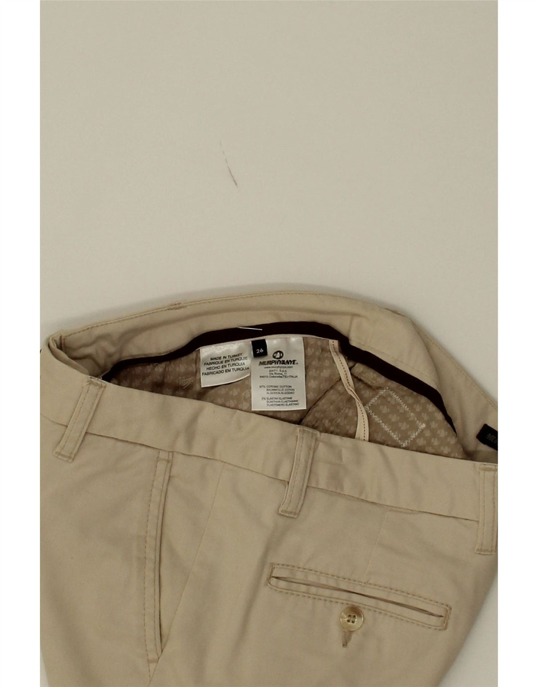 MURPHY & NYE Womens Bootcut Chino Trousers W26 L31 Beige Cotton Vintage Murphy & Nye and Second-Hand Murphy & Nye from Messina Hembry 