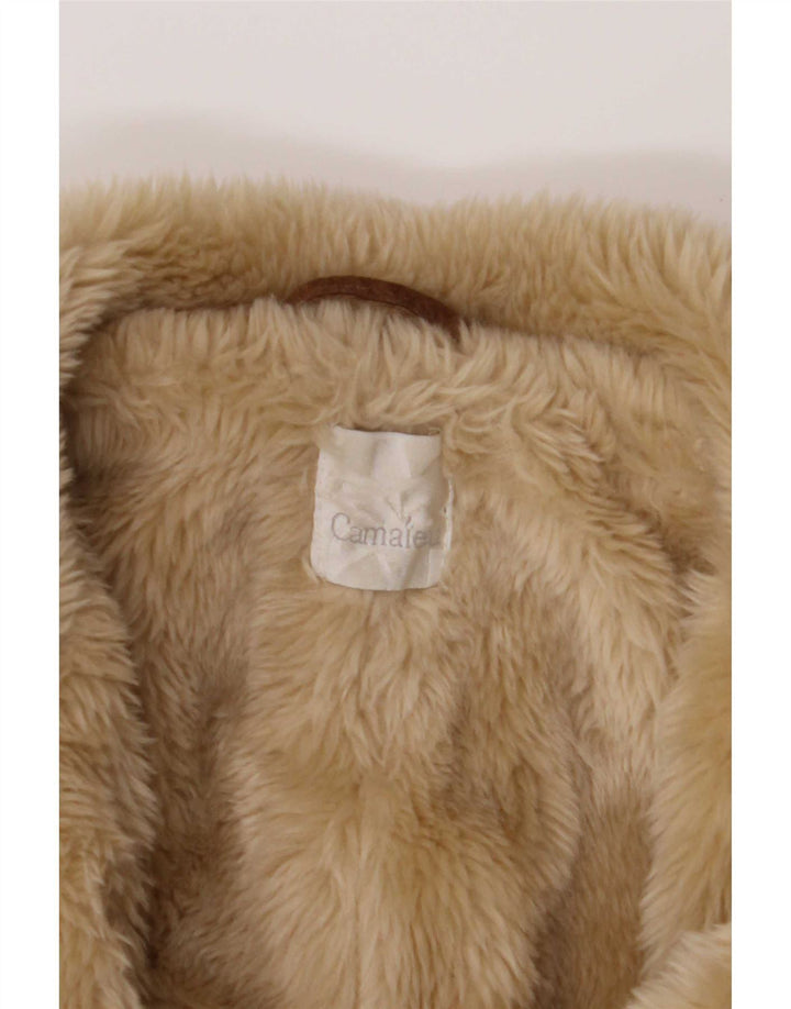 Camaieu Γυναικείο παλτό Shearling με διπλό στήθος UK 14 Μεγάλο μπεζ δέρμα