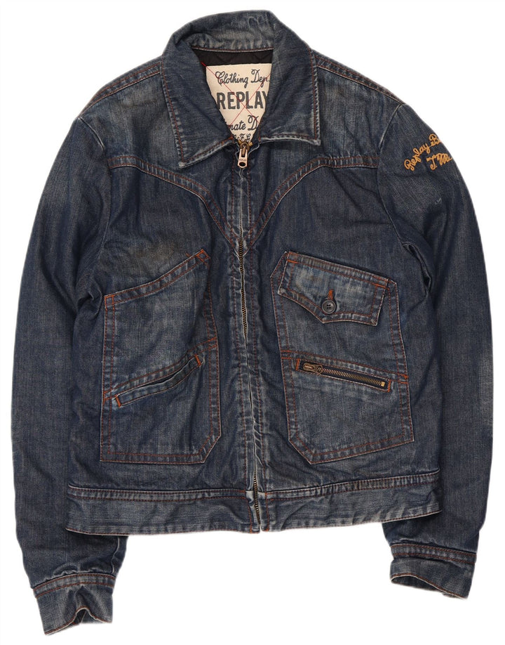 REPLAY Γυναικείο Τζιν Μπουφάν UK 16 Large Navy Blue από βαμβάκι