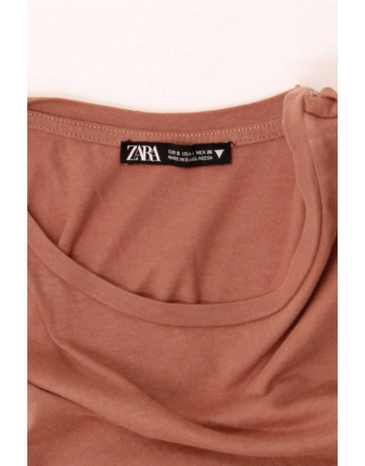 Zara Γυναικεία κοντομάνικη μπλούζα τοπ UK 10 Small Brown