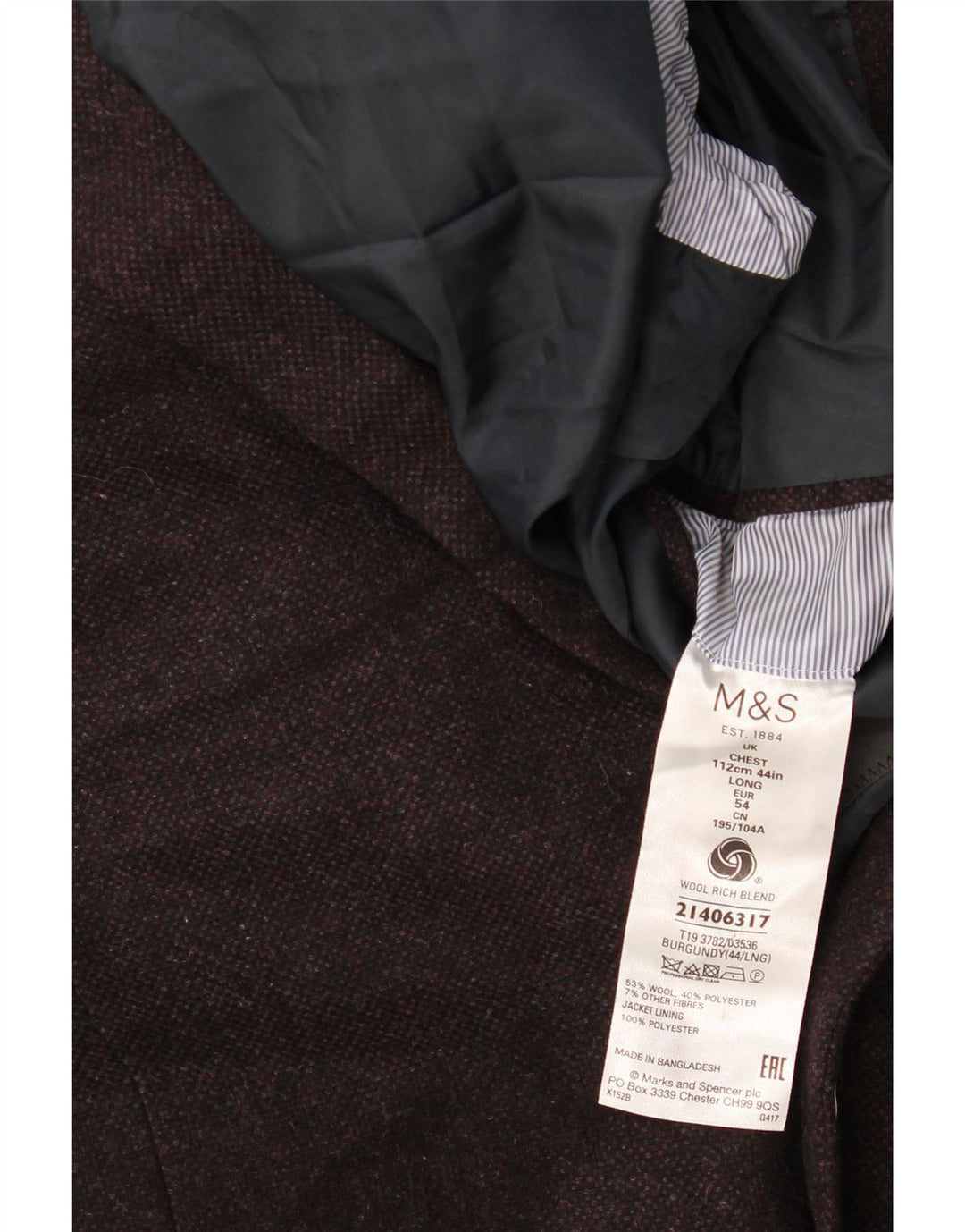 Marks & Spencer Ανδρικό σακάκι σακάκι με 2 κουμπιά UK 44 2XL Μαλλί μπορντό