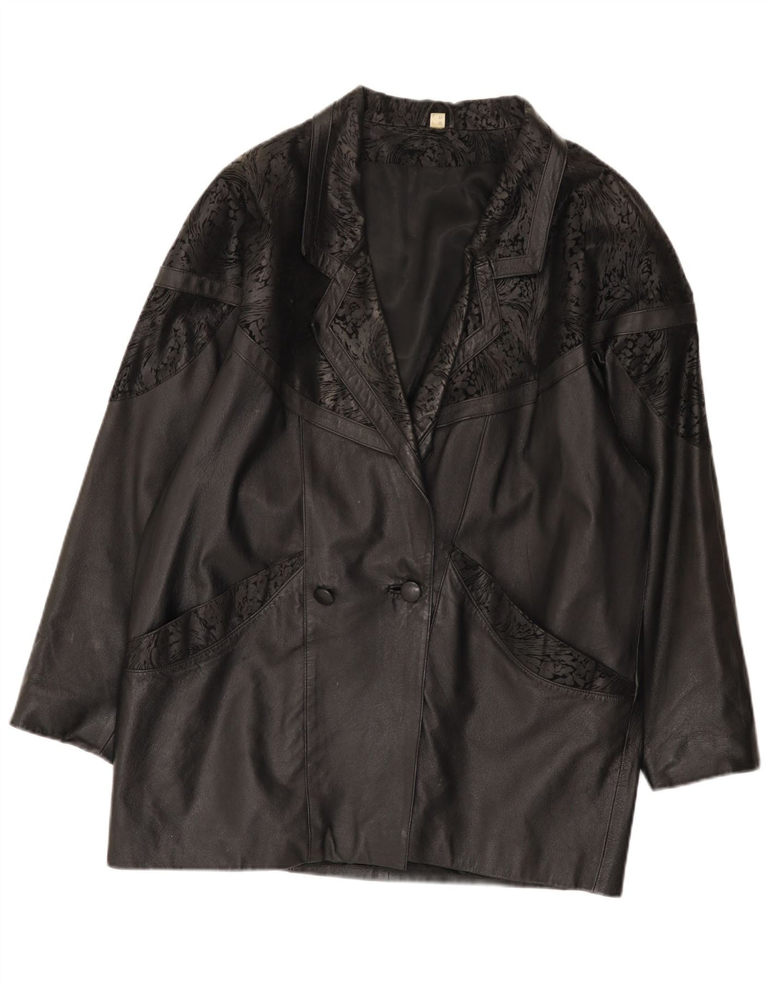 Vintage Γυναικείο Oversized Δερμάτινο Μπουφάν IT 48 2XL Μαύρο Δερμάτινο
