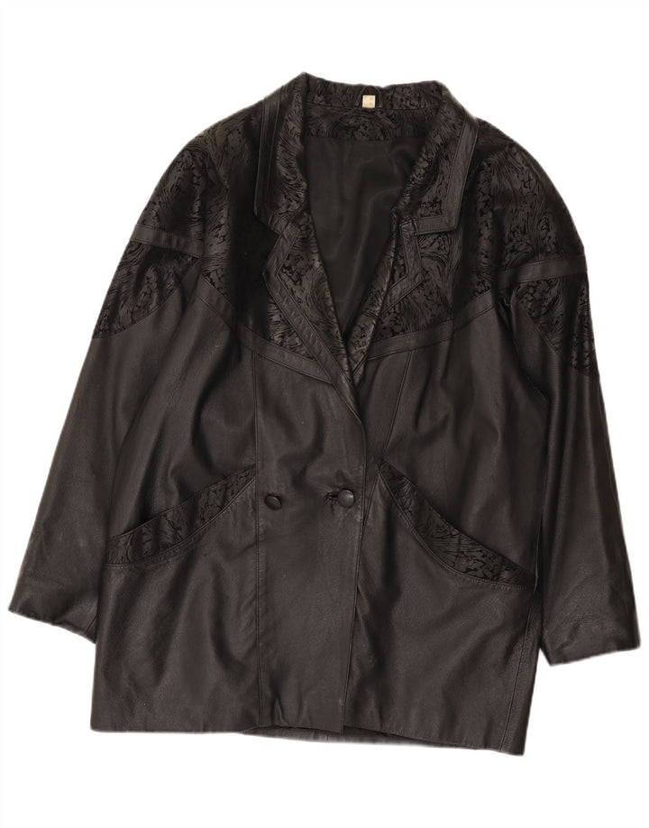 Vintage Γυναικείο Oversized Δερμάτινο Μπουφάν IT 48 2XL Μαύρο Δερμάτινο
