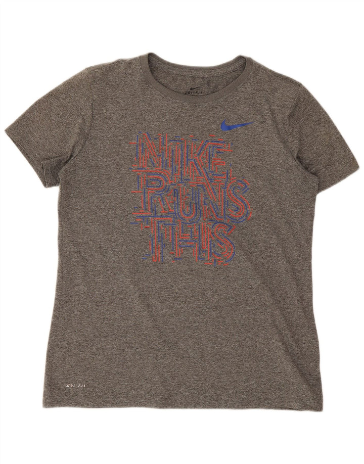 Γυναικείο γραφικό μπλουζάκι Nike Dri Fit Top UK 14 Medium Grey