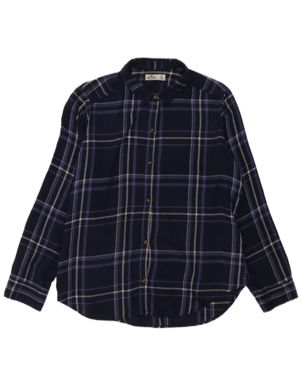 Γυναικείο πουκάμισο Hollister Flannel UK 18 XL Navy Blue καρό βαμβακερό