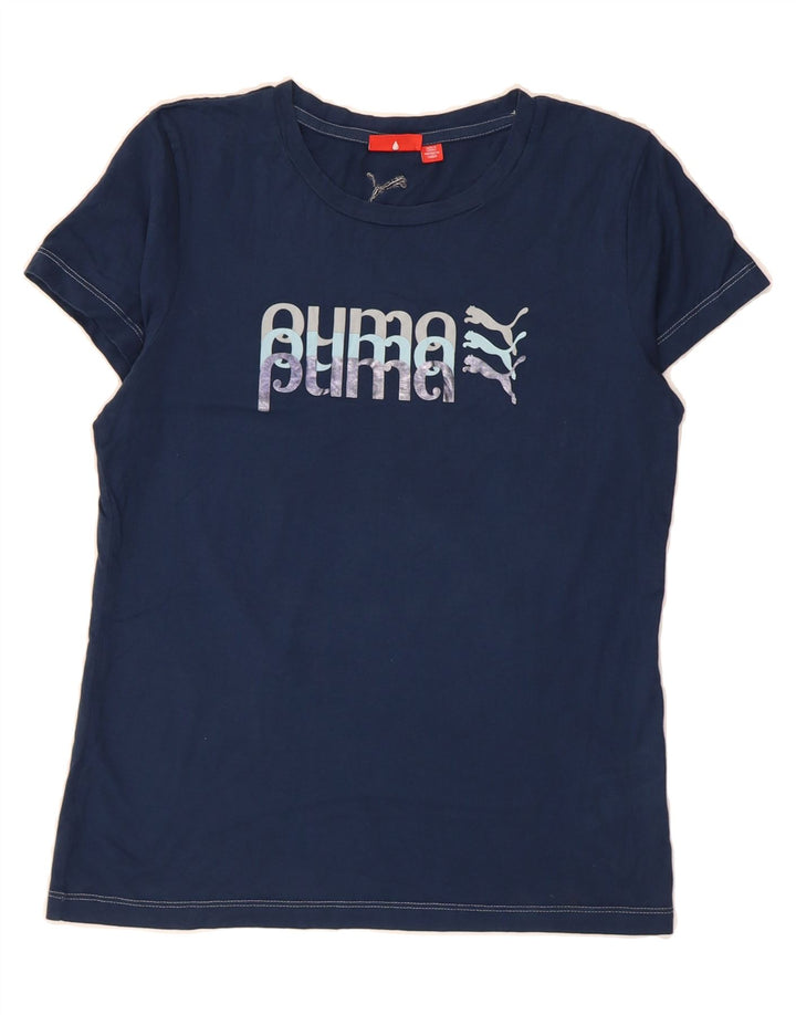 PUMA Womens Graphic T-Shirt Top UK 12 Medium Navy Blue Vintage Puma and Second-Hand Puma from Messina Hembry 