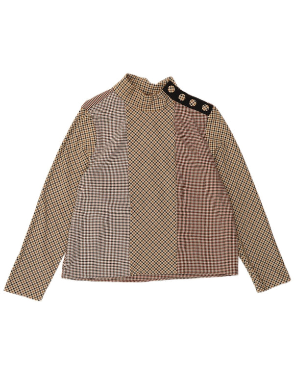 Zara Γυναικεία μακρυμάνικη μπλούζα τοπ UK 18 XL καφέ Gingham Polyester