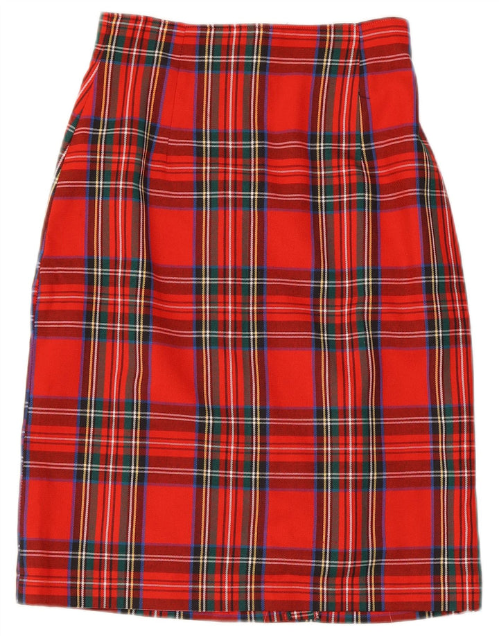 Vintage γυναικεία pencil φούστα UK 9/10 Small W26 Red Check Polyester