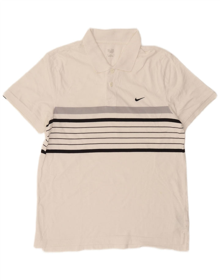 Ανδρικό μπλουζάκι πόλο Nike μεγάλο λευκό ριγέ βαμβακερό