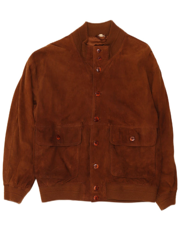 Vintage Ανδρικό Suede Bomber Jacket IT 50 Large Brown Δερμάτινο