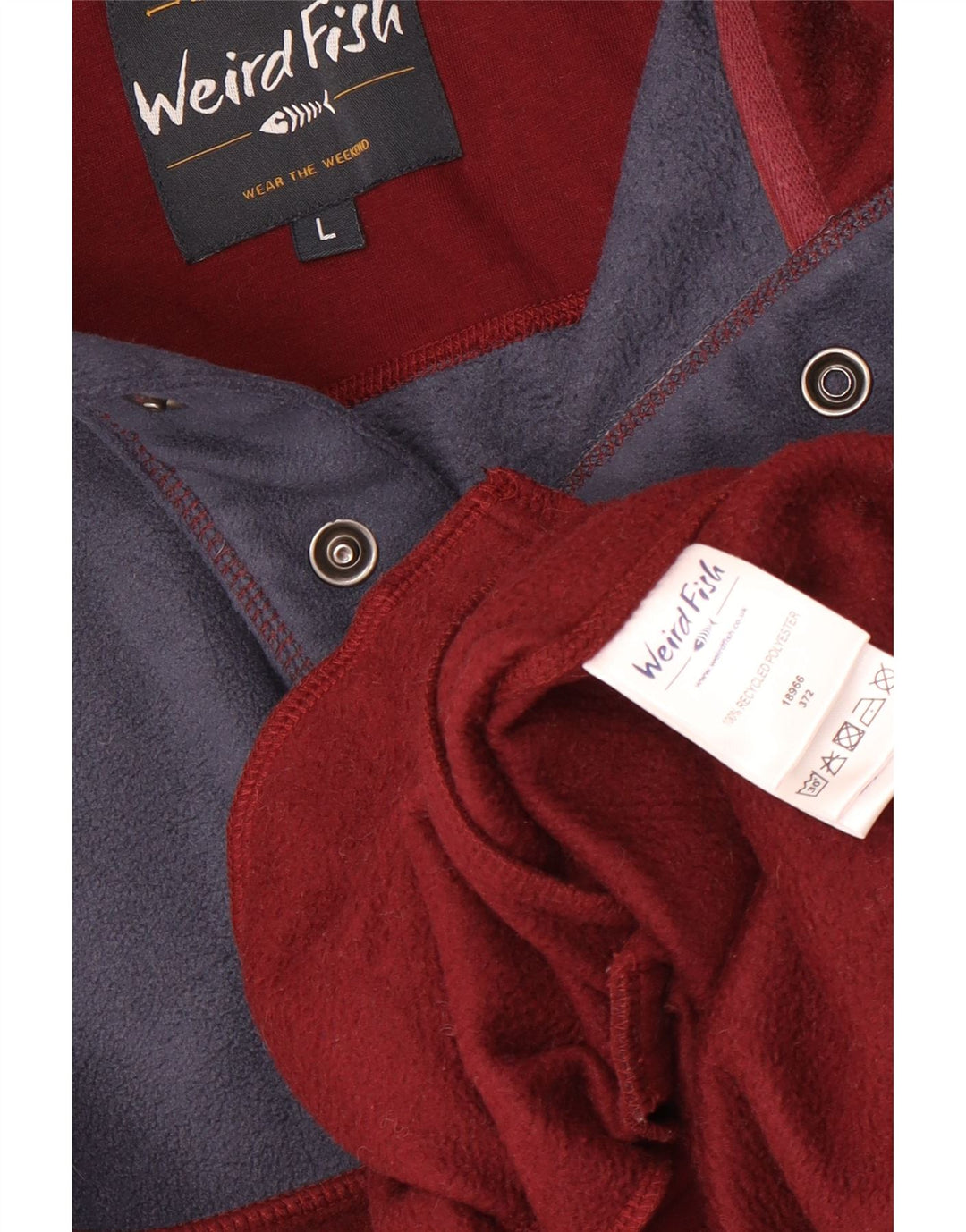 WEIRD FISH Ανδρικό κουμπιά λαιμό Fleece Jumper Large Maroon Colourblock