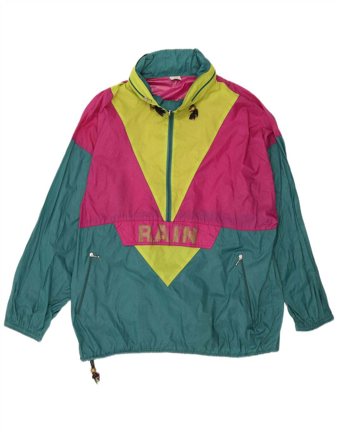 Vintage Ανδρικό γραφικό πουλόβερ Rain Jacket UK 42 XL Πράσινο Colourblock