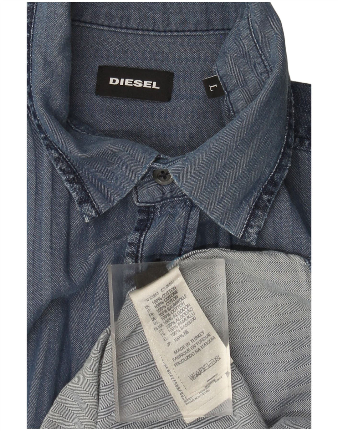 Diesel Ανδρικό Πουκάμισο Μεγάλο Navy Blue από βαμβακερό ψαροκόκκαλο