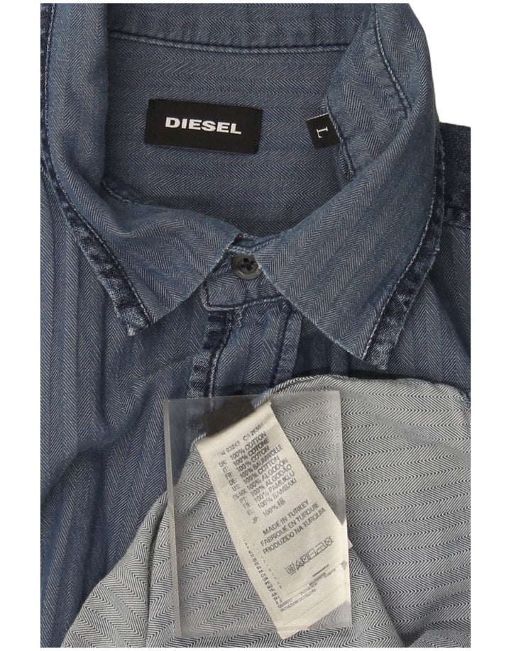 Diesel Ανδρικό Πουκάμισο Μεγάλο Navy Blue από βαμβακερό ψαροκόκκαλο