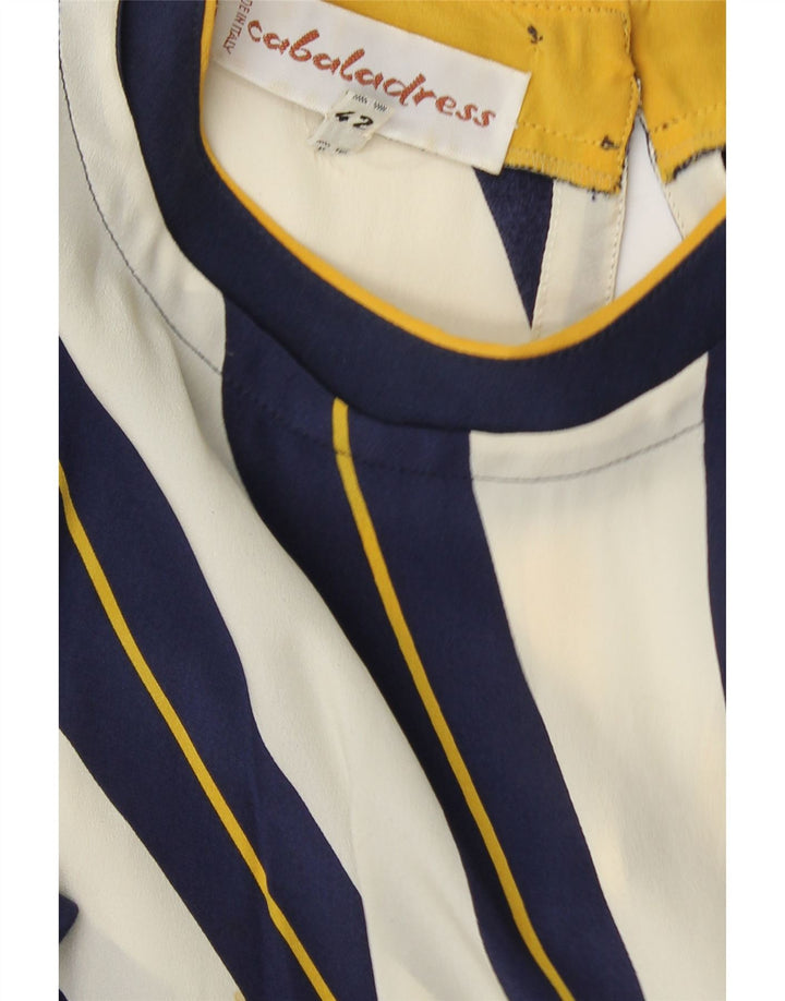 VINTAGE Γυναικείο μακρυμάνικο φόρεμα A-Line IT 42 Medium Navy Blue ριγέ