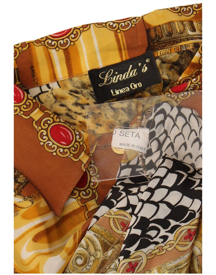 Linda's γυναικείο πουκάμισο αφηρημένο σχέδιο μπλούζα UK 18 XL καφέ μετάξι