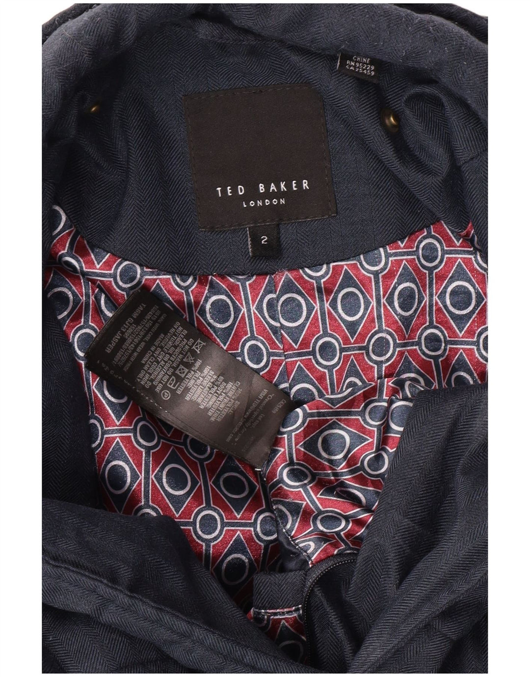 TED BAKER Ανδρικό καπιτονέ μπουφάν μεγέθους 2 Small Navy Blue Ψαροκόκκαλο Classic