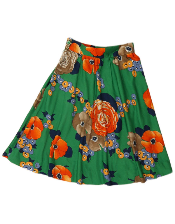 Vintage Γυναικεία Φούστα σε γραμμή Α W22 2XS Πράσινη Floral