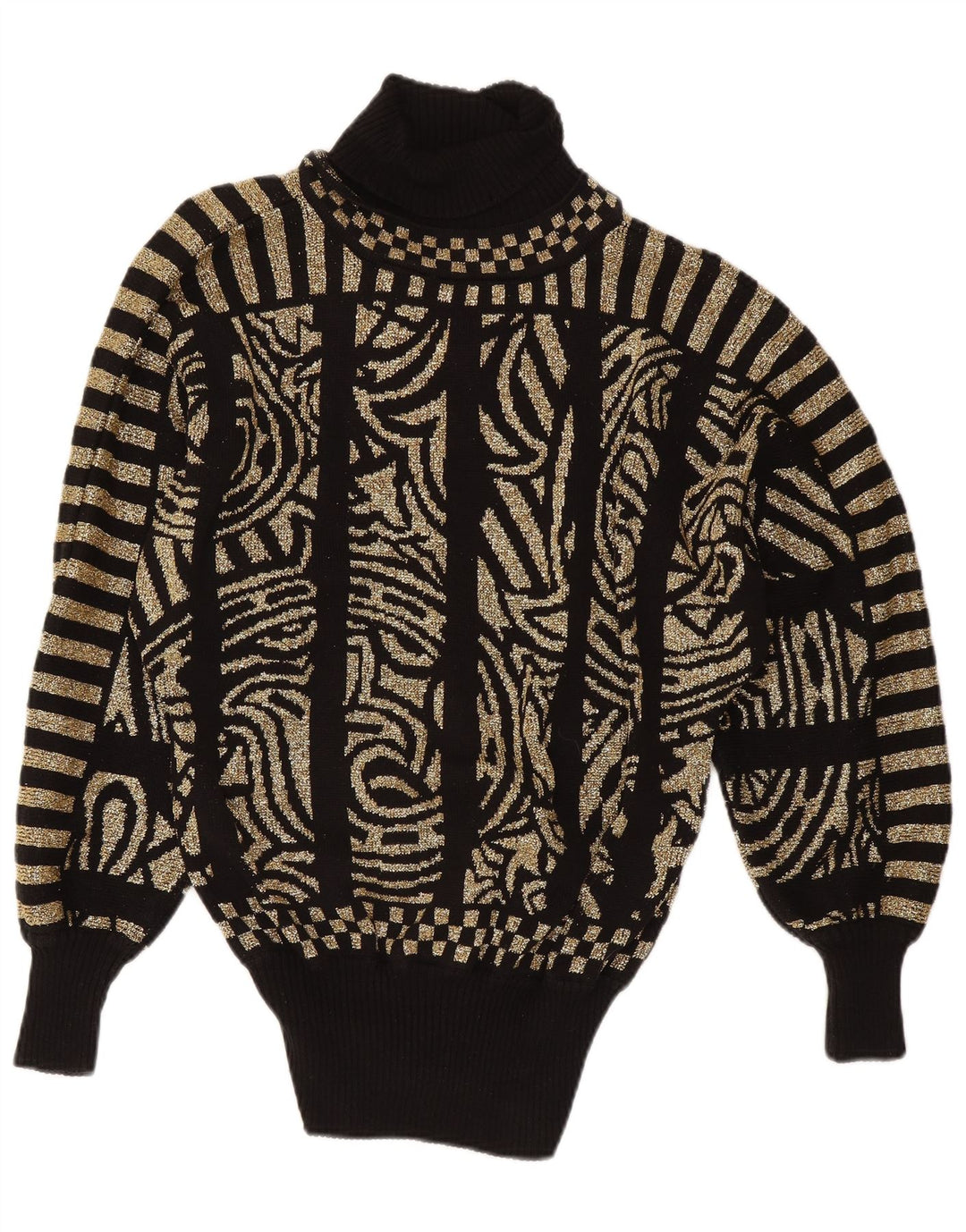 CEDARS Womens Oversized Roll Neck Jumper Sweater UK 16 Large Black Paisley