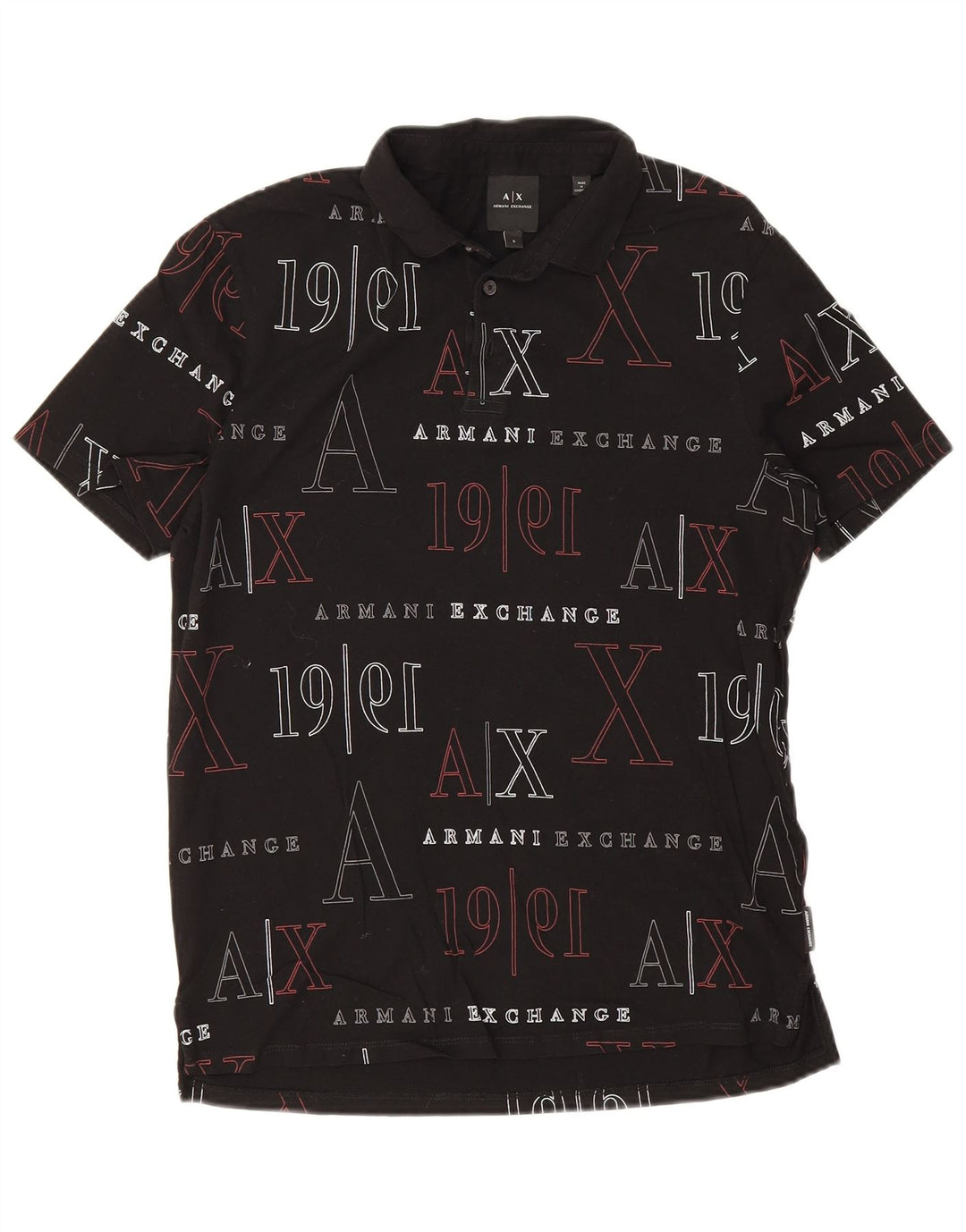 Armani Exchange Ανδρικό γραφικό πόλο μπλουζάκι μικρό μαύρο βαμβακερό