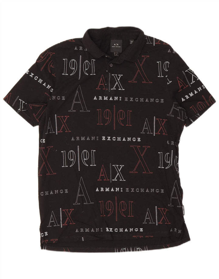 Armani Exchange Ανδρικό γραφικό πόλο μπλουζάκι μικρό μαύρο βαμβακερό