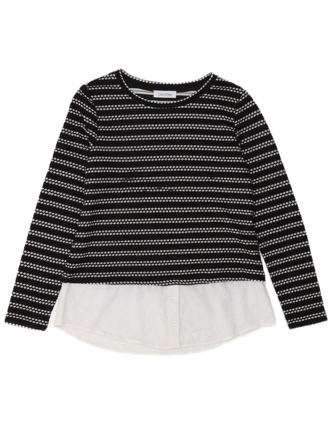 CALVIN KLEIN Γυναικείο τοπ μακρυμάνικο UK 12 μέτριο μαύρο ριγέ