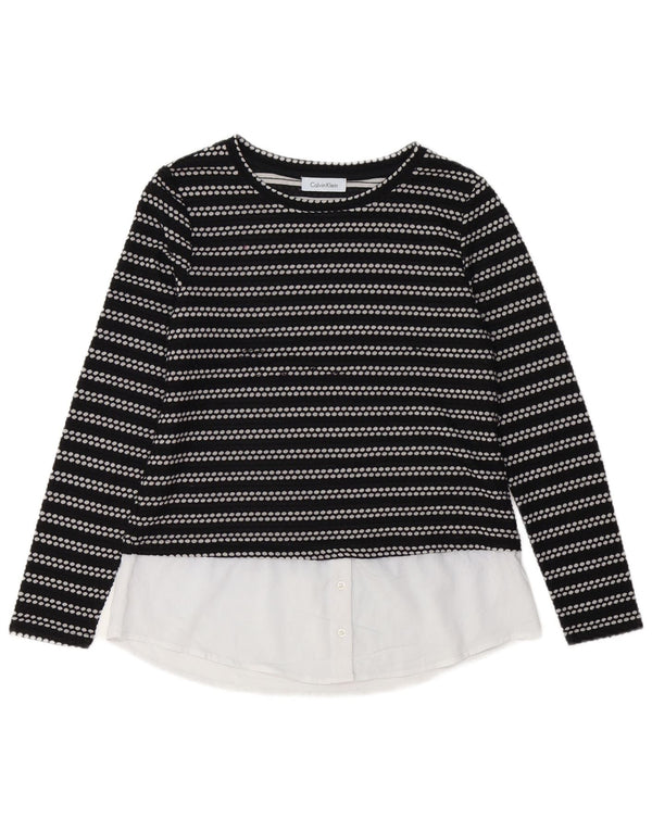 CALVIN KLEIN Γυναικείο τοπ μακρυμάνικο UK 12 μέτριο μαύρο ριγέ