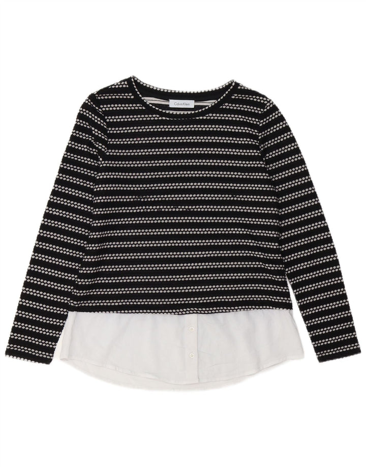 CALVIN KLEIN Γυναικείο τοπ μακρυμάνικο UK 12 μέτριο μαύρο ριγέ