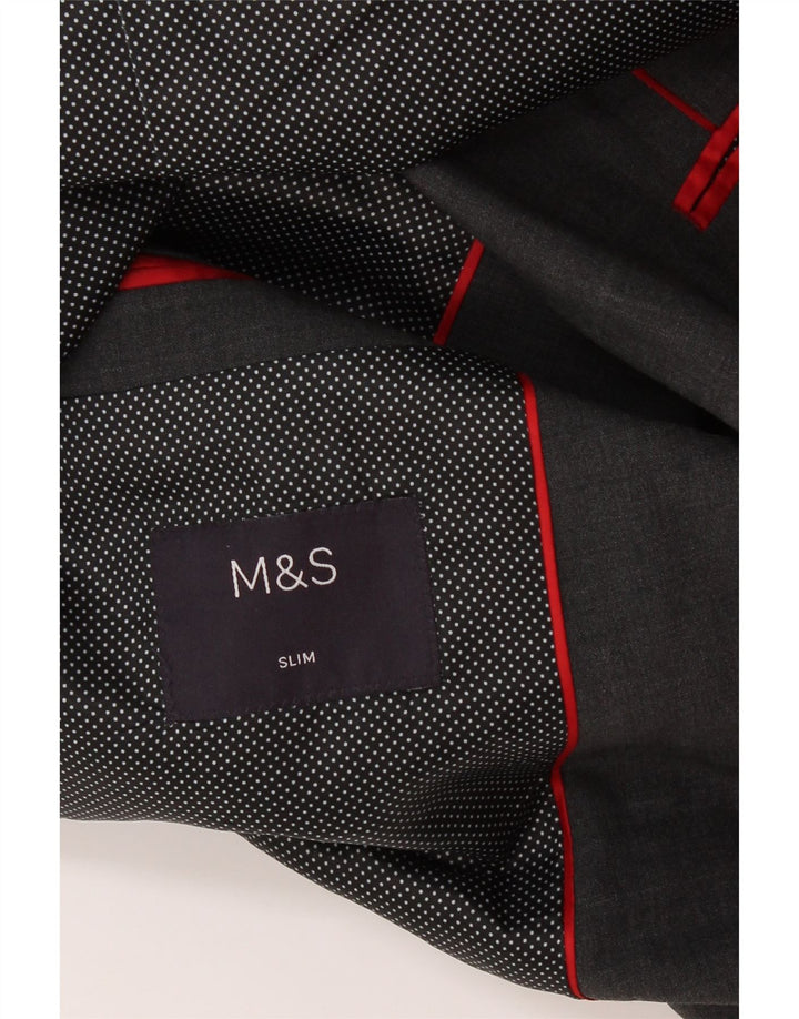 MARKS & SPENCER Mens Slim 2 Button Blazer Jacket UK 38 Medium Grey Vintage Marks & Spencer and Second-Hand Marks & Spencer from Messina Hembry 