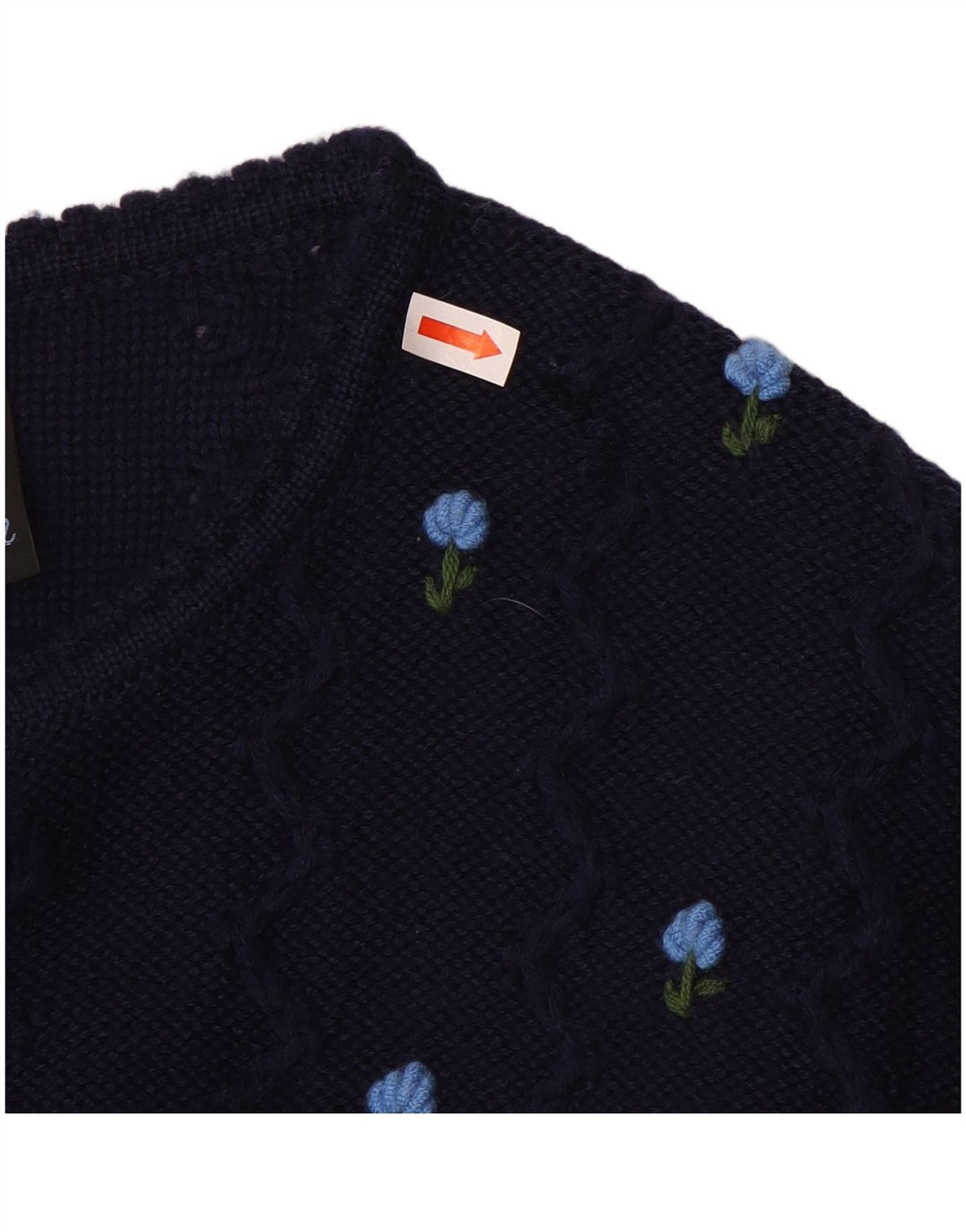 Vintage γυναικείο Crop Cardigan πουλόβερ UK 12 Medium Navy Blue Floral