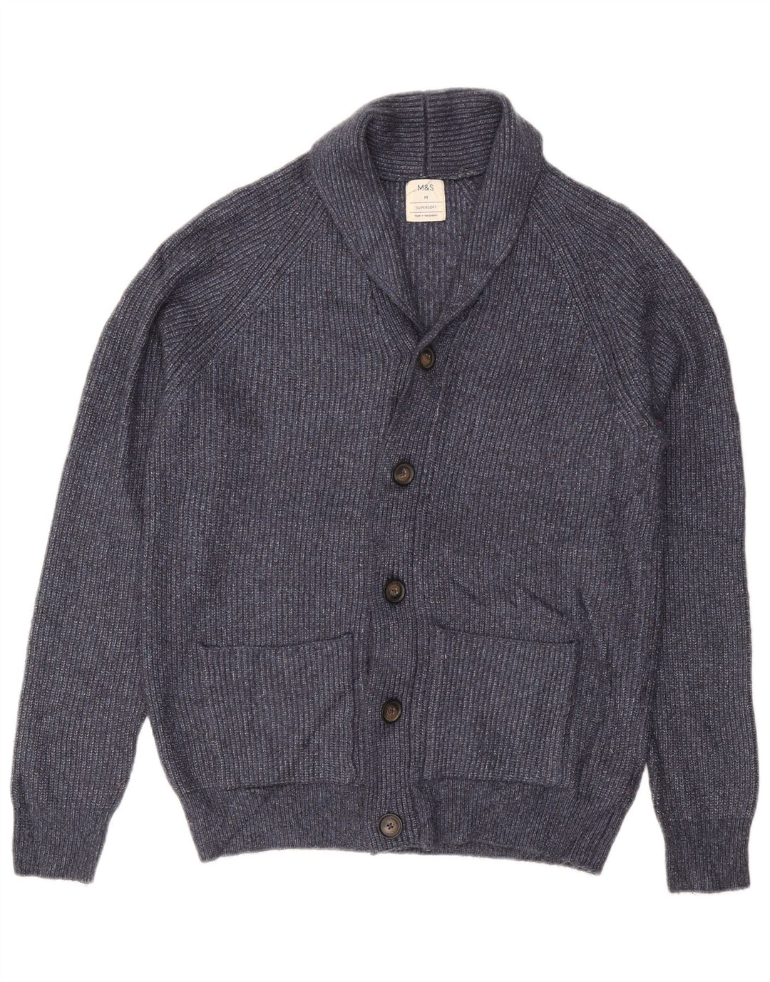 Ανδρικό πουλόβερ ζακέτα Marks & Spencer Medium Navy Blue Polyamide