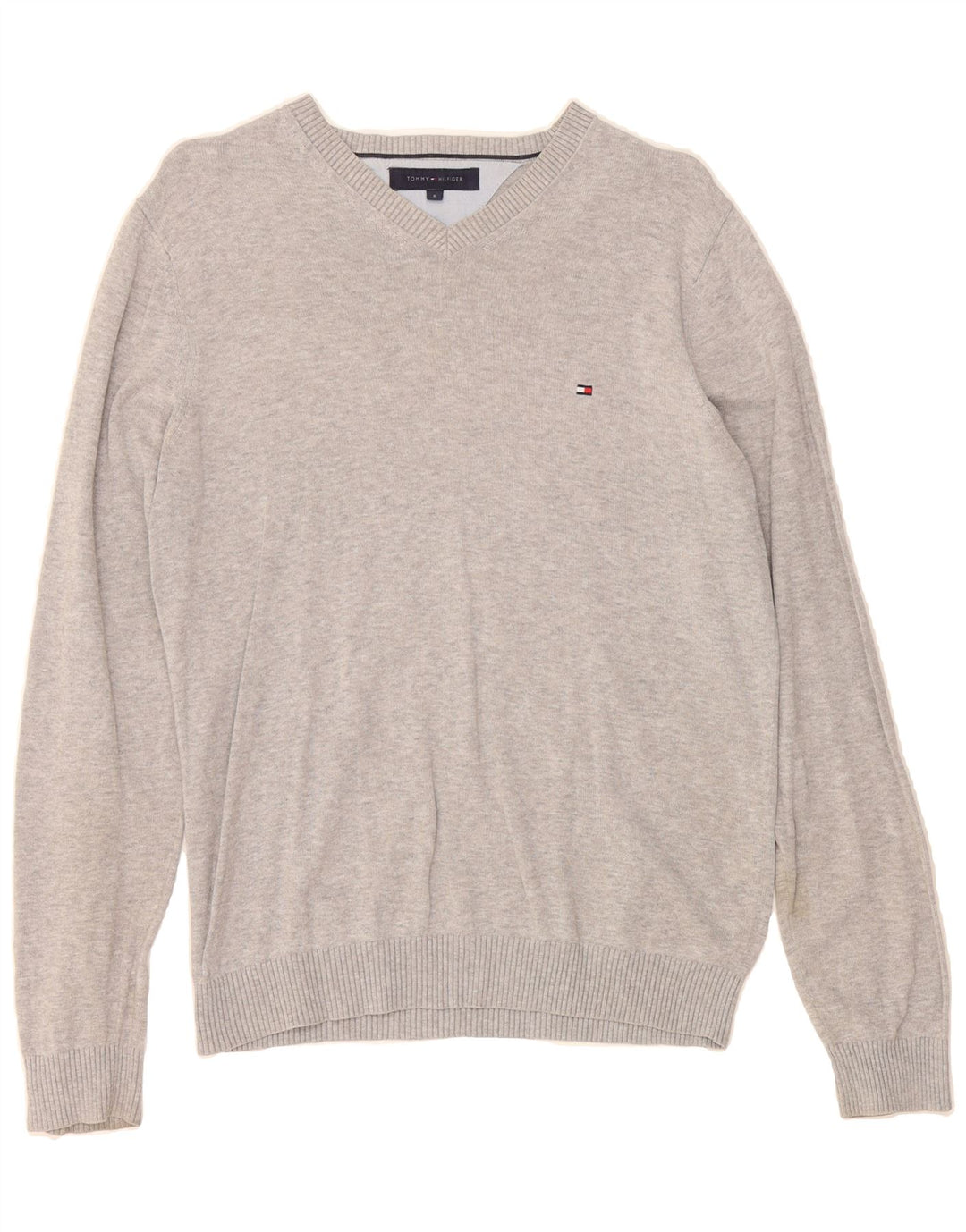 TOMMY HILFIGER Mens V-Neck Jumper Sweater Small Grey Vintage Tommy Hilfiger and Second-Hand Tommy Hilfiger from Messina Hembry 