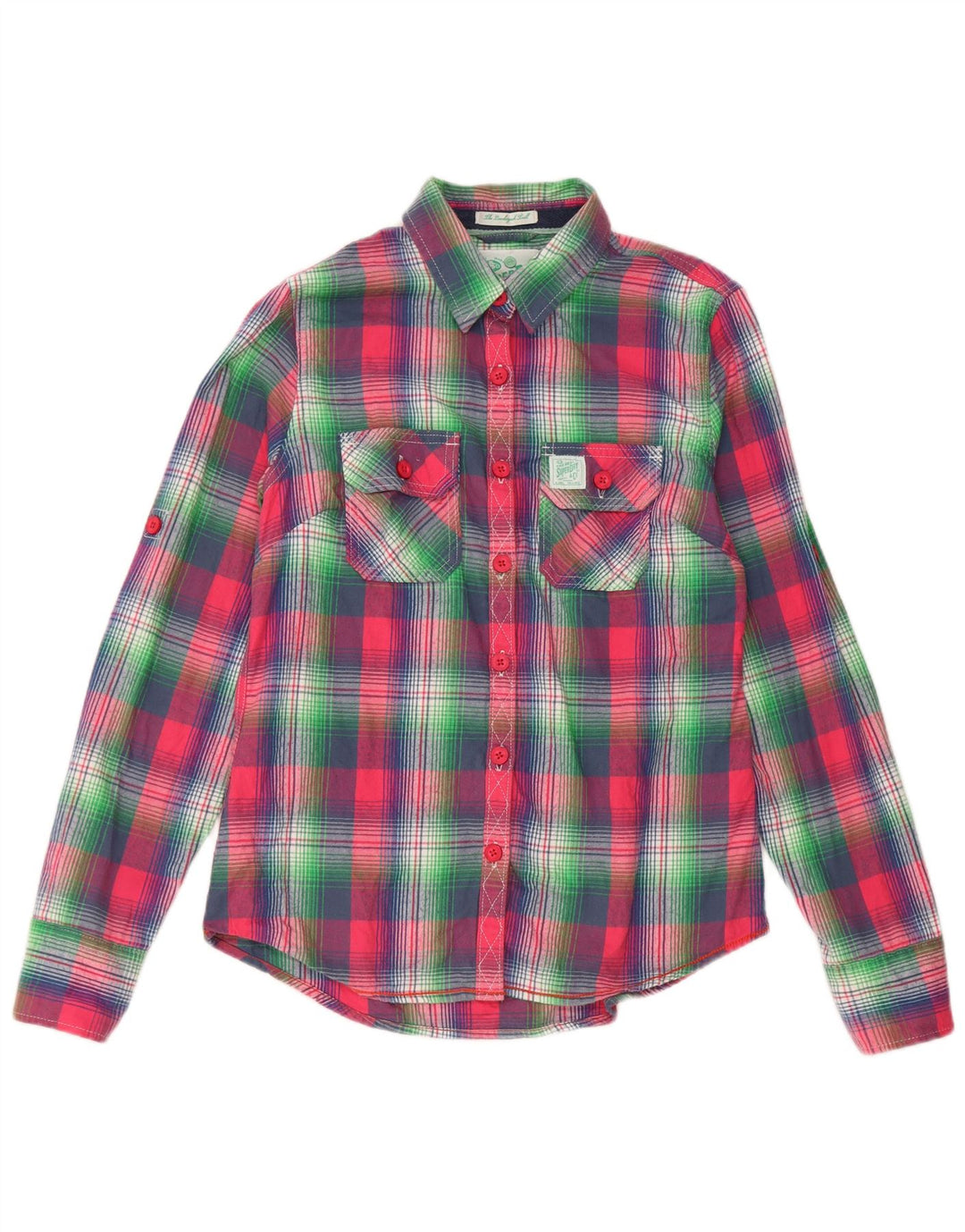 Superdry γυναικείο πουκάμισο UK 14 Large Pink Check Cotton