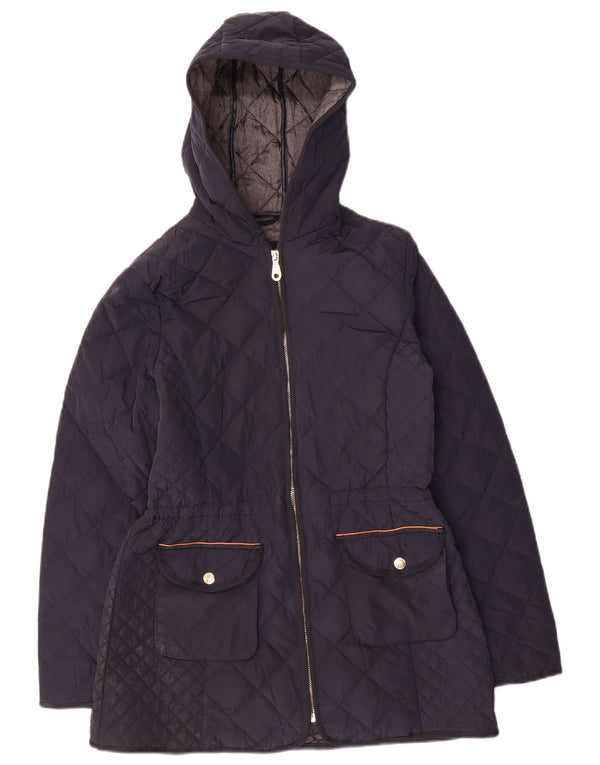 Massimo Dutti γυναικείο καπιτονέ μπουφάν με κουκούλα UK 12 μεσαίο ναυτικό μπλε πολυεστέρας