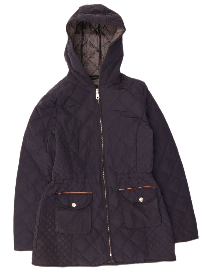 Massimo Dutti γυναικείο καπιτονέ μπουφάν με κουκούλα UK 12 μεσαίο ναυτικό μπλε πολυεστέρας