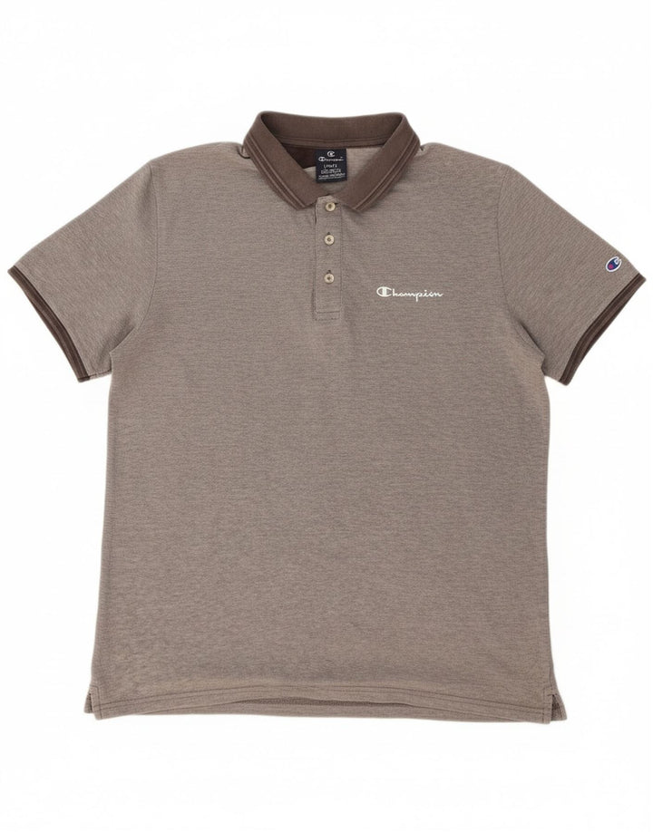 CHAMPION Mens Polo Shirt Large Grey Cotton
