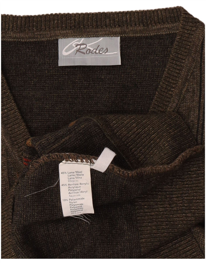 Ανδρικό πουλόβερ Rodes με λαιμόκοψη σε μεσαίο πράσινο ριγέ μαλλί