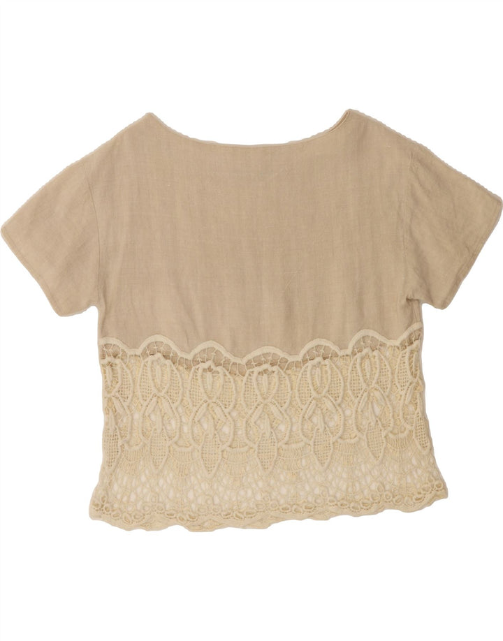 VINTAGE Womens Blouse Top IT 44 Medium Beige Linen Vintage Vintage and Second-Hand Vintage from Messina Hembry 