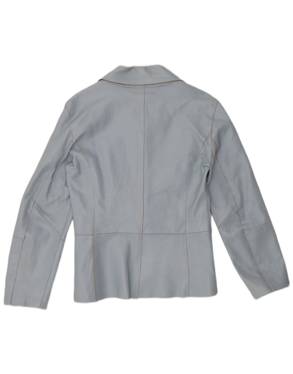 VINTAGE Γυναικείο Δερμάτινο Σακάκι Μπλέιζερ με 2 Κουμπιά UK 12 Medium Blue