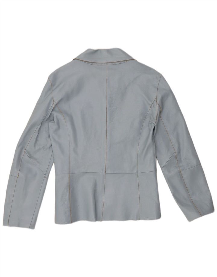 VINTAGE Γυναικείο Δερμάτινο Σακάκι Μπλέιζερ με 2 Κουμπιά UK 12 Medium Blue