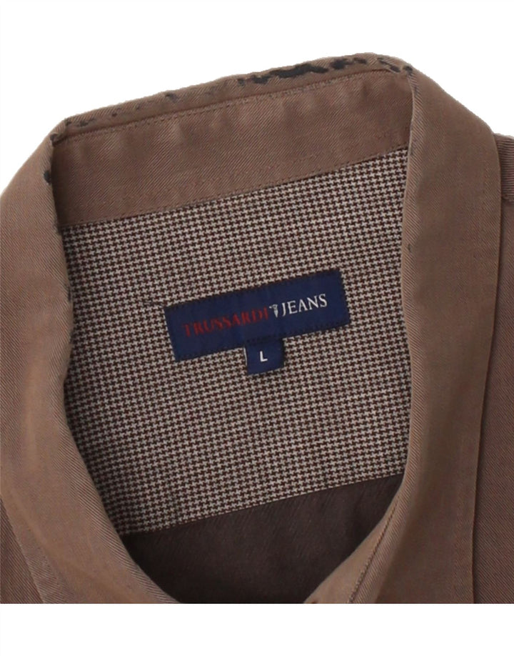 TRUSSARDI JEANS Mens Shirt Large Brown Vintage Trussardi Jeans and Second-Hand Trussardi Jeans from Messina Hembry 