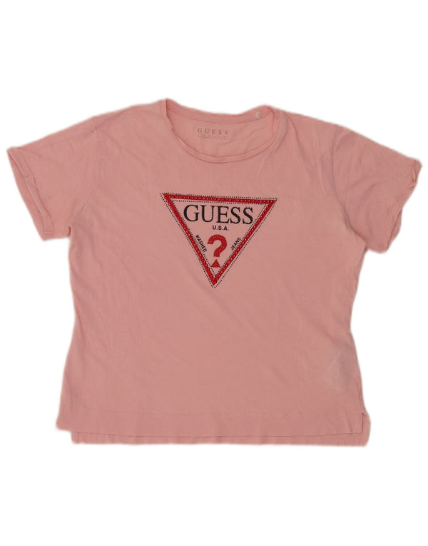 Γυναικείο γραφικό μπλουζάκι Guess μεγάλου μεγέθους UK 8 μικρό ροζ βαμβακερό