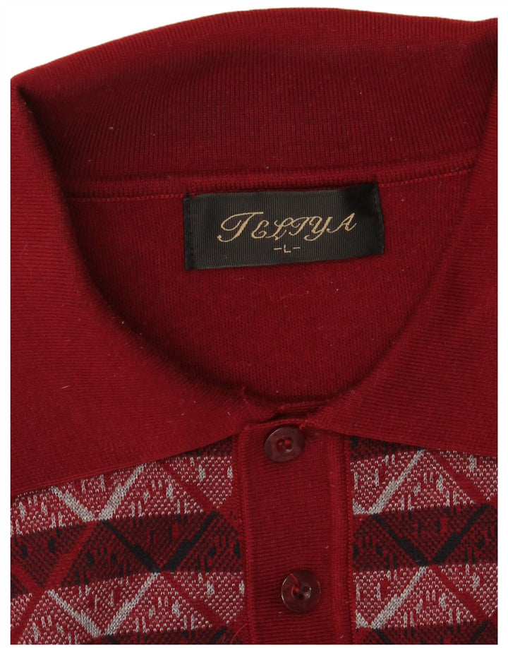 Ανδρικό πουλόβερ με λαιμόκοψη VINTAGE Μεγάλο Βουργουνδί γεωμετρικό