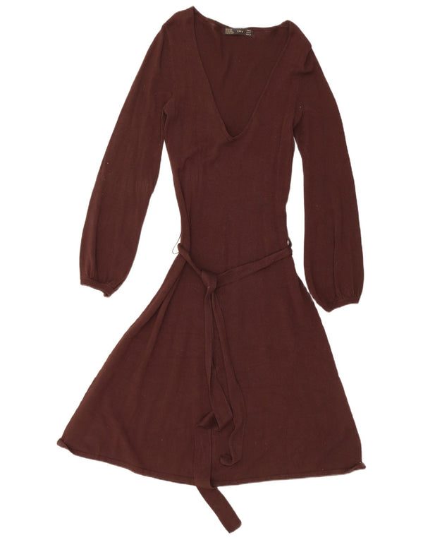 Γυναικείο μακρυμάνικο φόρεμα Zara UK 12 Medium Brown Rayon