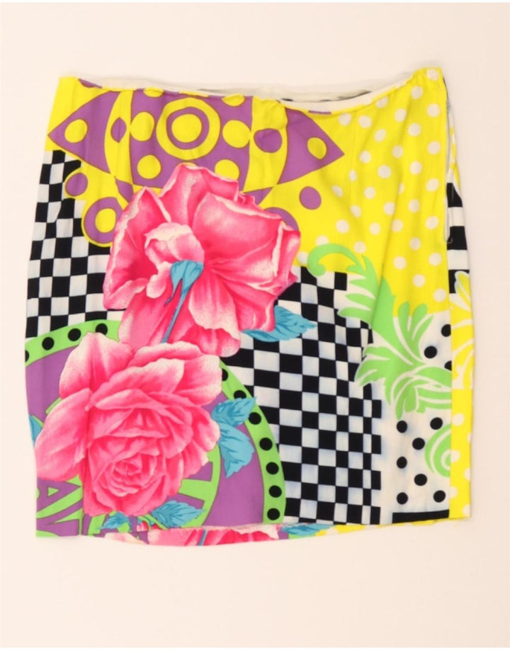 VINTAGE Womens Mini Skirt W28 Medium Yellow Floral Vintage Vintage and Second-Hand Vintage from Messina Hembry 