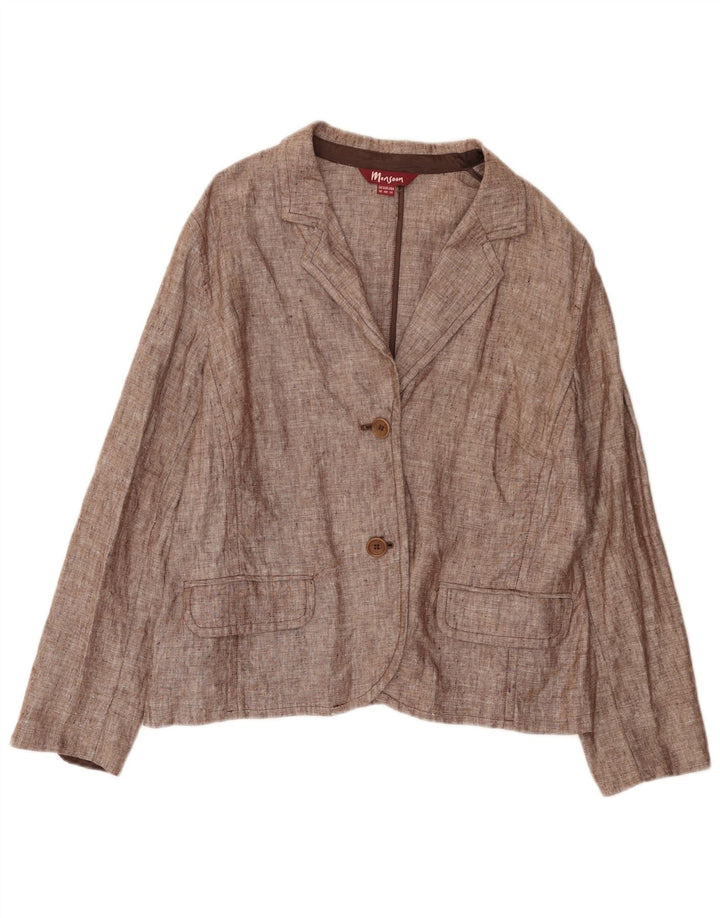 MONSOON Womens 2 Button Blazer Jacket UK 18 XL Brown Linen