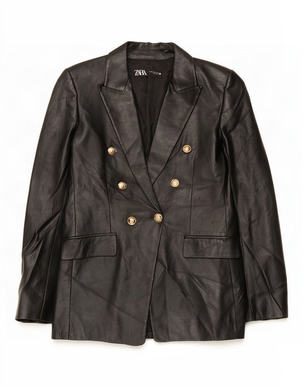 Zara Γυναικείο Μπουφάν Blazer με διπλό στήθος από συνθετικό δέρμα UK 6 XS μαύρο