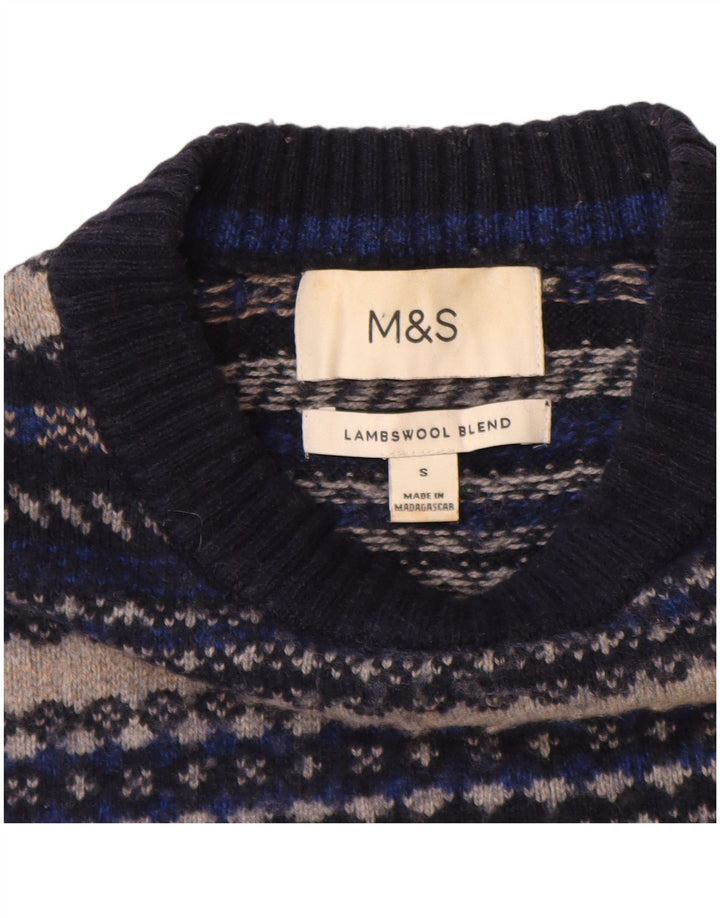 Marks & Spencer Ανδρικό πουλόβερ με λαιμόκοψη μικρό μπλε ριγέ