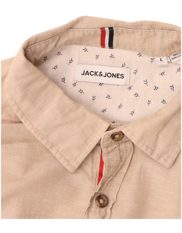 Ανδρικό πουκάμισο Jack & Jones, μεγάλο μπεζ βαμβακερό